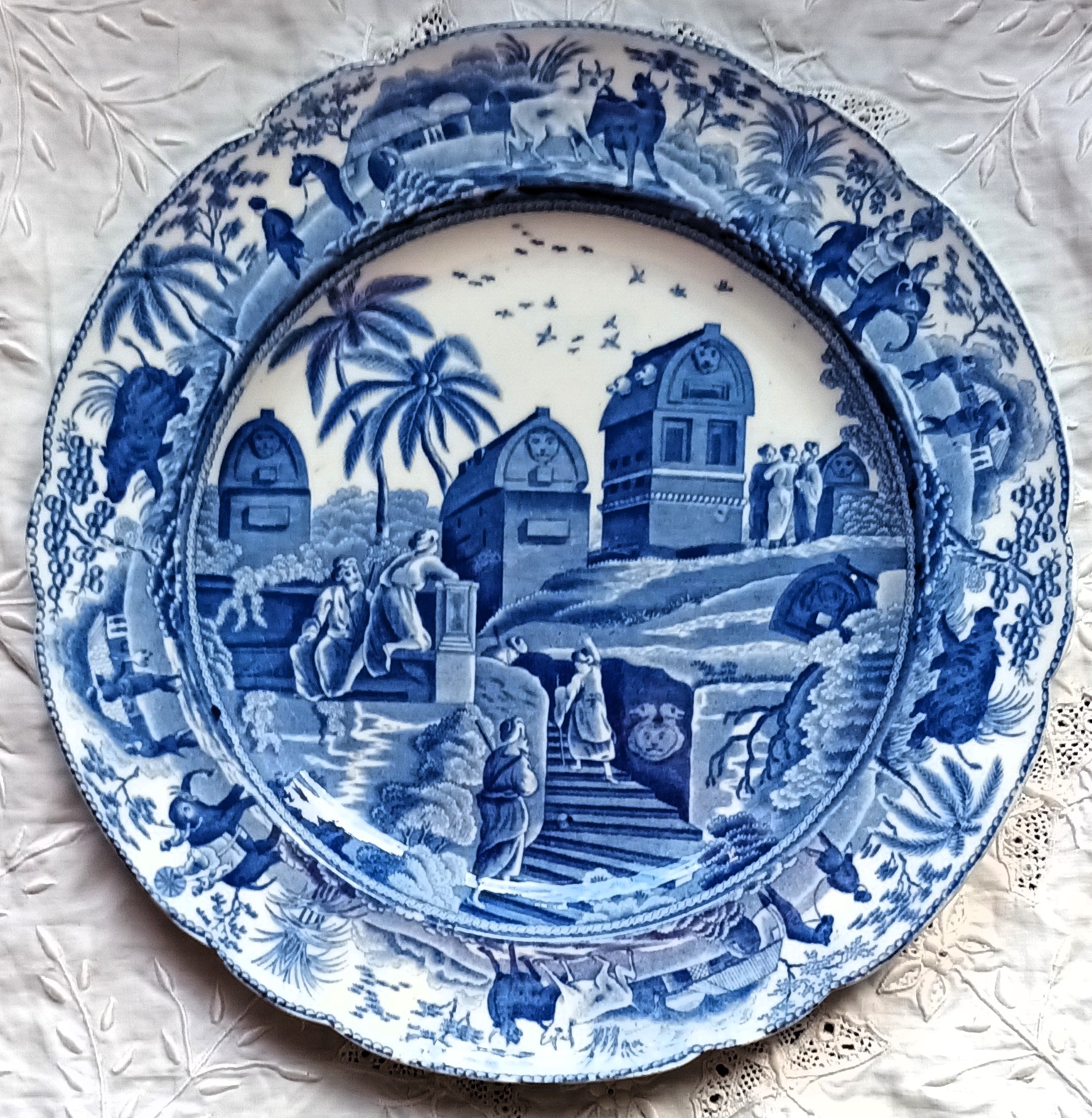 Antique English Georgian Blue & White Transfer Plate ~ “Sarcophagi at Cacamo” ~ Spode Antique Ceramics 3